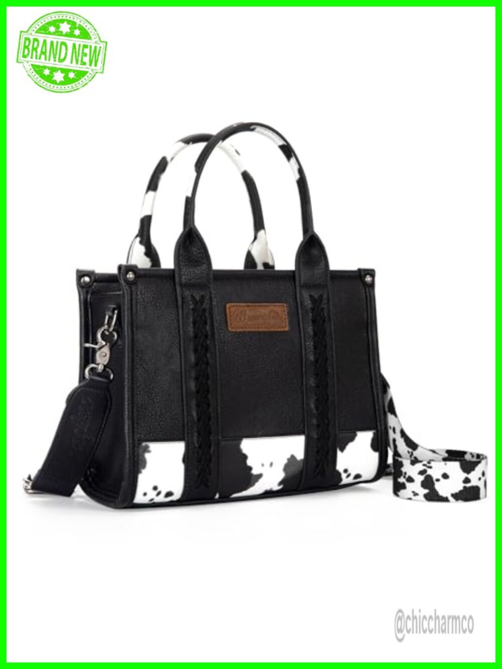Montana West Wrangler Tote Bag Cow Print Whipstitch Satchel